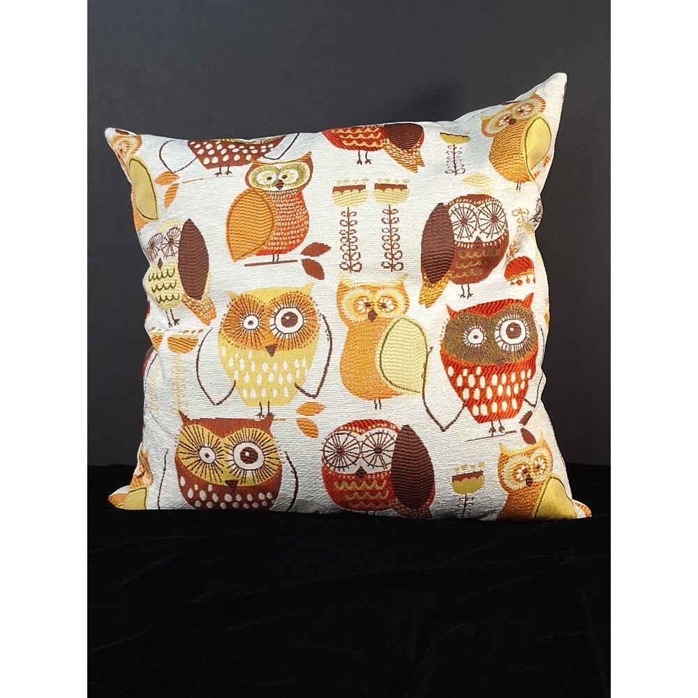 Autumn Owl Throw Pillow 17x17 Fall Harvest Woodland Cottage Decor Whimsical Home
